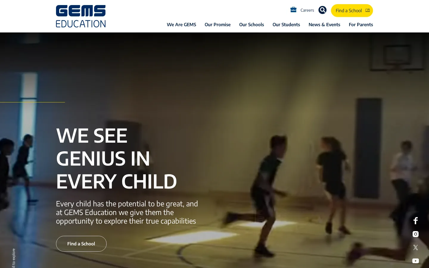 GEMS Education website homepage — Education / Digital Experience