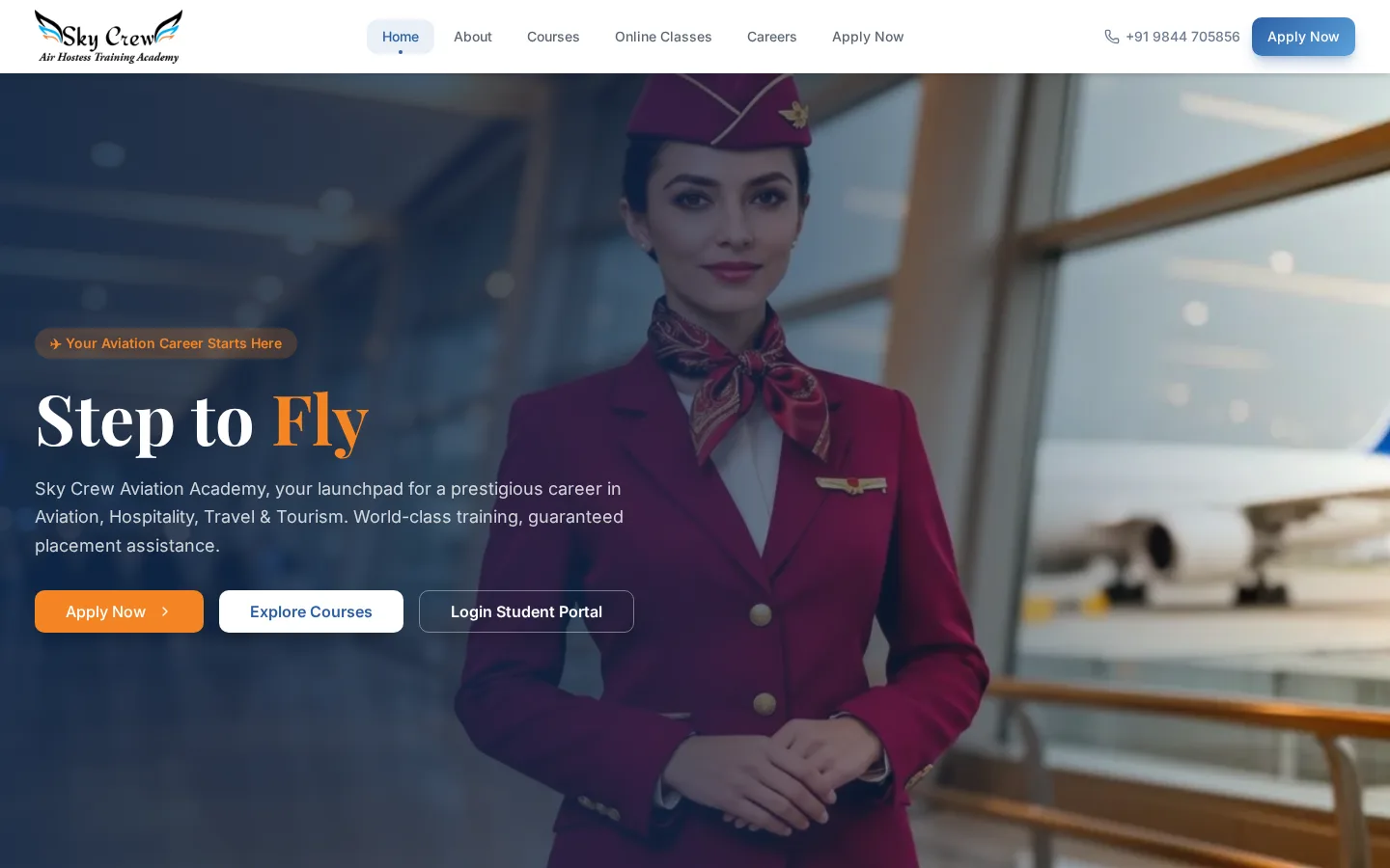 Sky Crew Aviation Academy website homepage — Education / Aviation / LMS