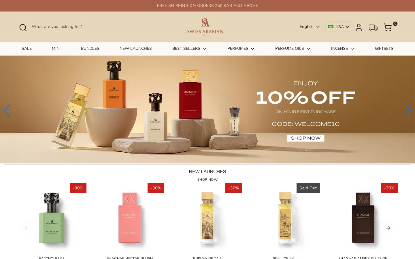 Swiss Arabian KSA website homepage — E-commerce / Luxury Fragrance